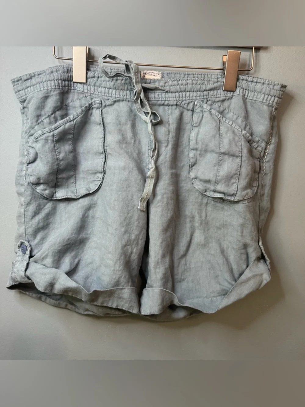 Lucky Brand 100% Linen Roll Up Utility Shorts in Blue  Sz 8 / 29 - Picture 2 of 14